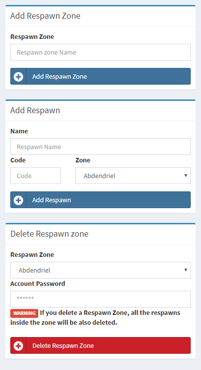 Respawn and respawn zones Settings